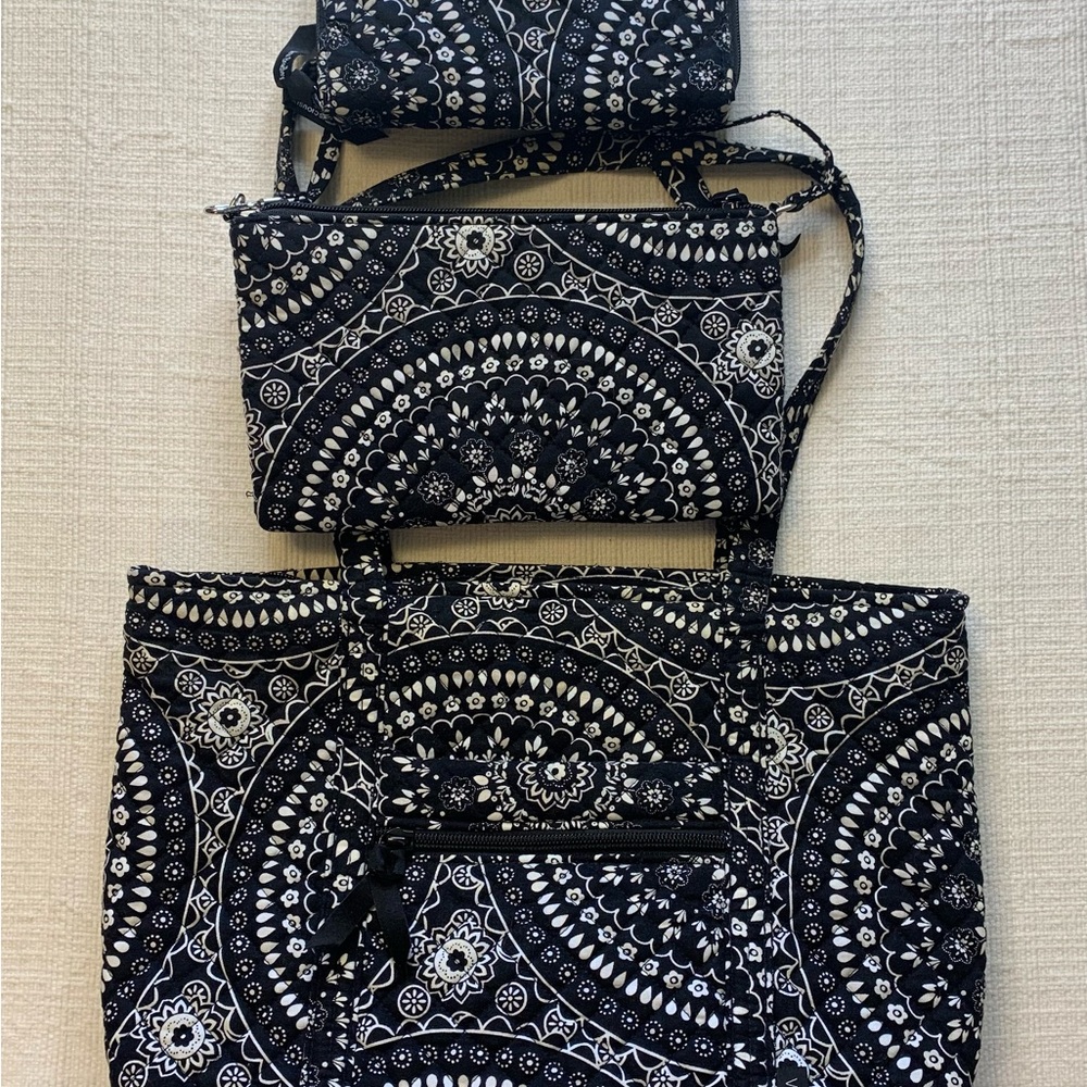 Vera Bradley Black and White Paisley Shoulder Bag Set